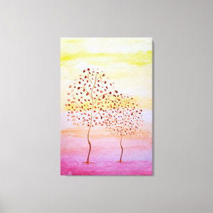 Toile Arbre Coucher de soleil aquarelle main peint