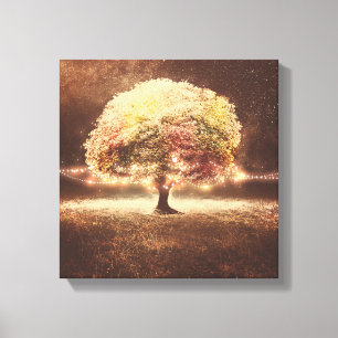 Toile Arbre de chute et lumières rustiques romantiques