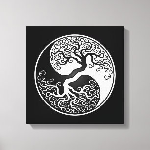 Toile Arbre de la vie blanc et noir Yin Yang