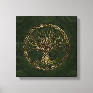 Toile Arbre de la vie - Yggdrasil - vert et or