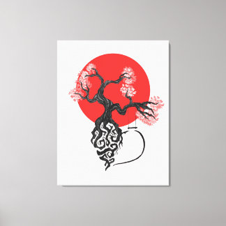 Toile Arbre en fleurs de cerisiers avec soleil japonais