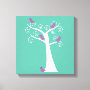 Toile Arbre Fantaisiste avec Art d'Oiseaux Violets