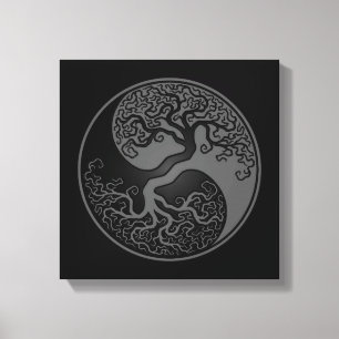 Toile Arbre gris et noir de la vie Yin Yang