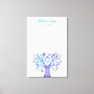 Toile Arbre turquoise pourpre d'aquarelle de bat mitzvah