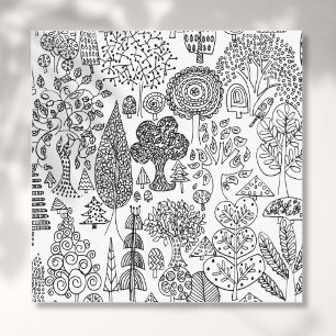 Toile Arbres Art Moderne Noir et Blanc Dessiné à la Main