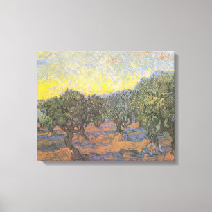 Toile Arbres oliviers ciel jaune de Van Gogh