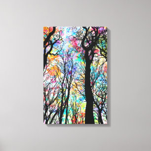 Toile Arc-en-ciel aquarelle goutte avec les arbres noirs