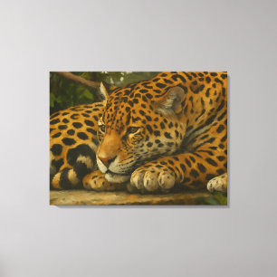 Toile Ardoise dorée - Leopard reposant en feuillage