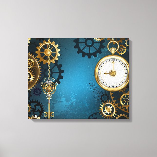 Toile Arrière - plan turquoise à vapeur avec engrenages (Recto)