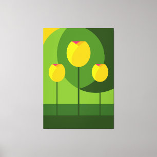 Toile Arrière - plan vert Tulipes Jaunes   Floral