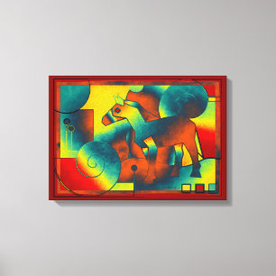 Toile ART Abstrait - A HORSE - bleu rouge jaune