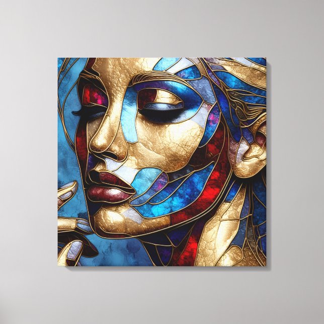 Toile Art Abstrait en vitrail du visage d'une femme (Recto)