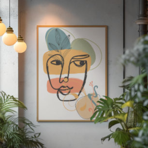 Toile Art Abstrait visage rose bleu vert jaune couleurs