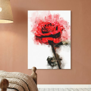 Toile Art aquarelle d'une rose rouge sur fond blanc