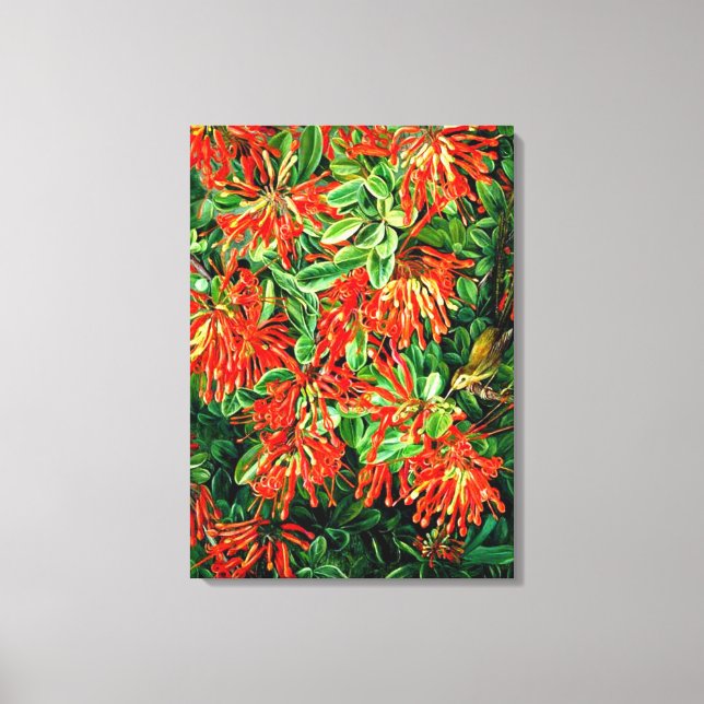 Toile Art botanique : Burning Bush et Emu Wren du Chili (Recto)