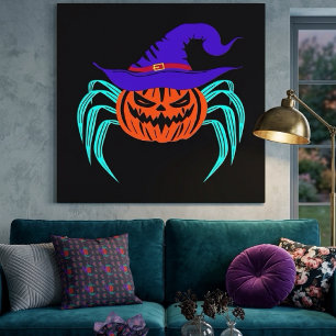 Toile Art de citrouille araignée et chapeau de sorcière 