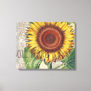Toile Art de fleur de damas vintage tournesol