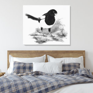 Toile Art de la nature de l'oiseau pie curieux aquarelle