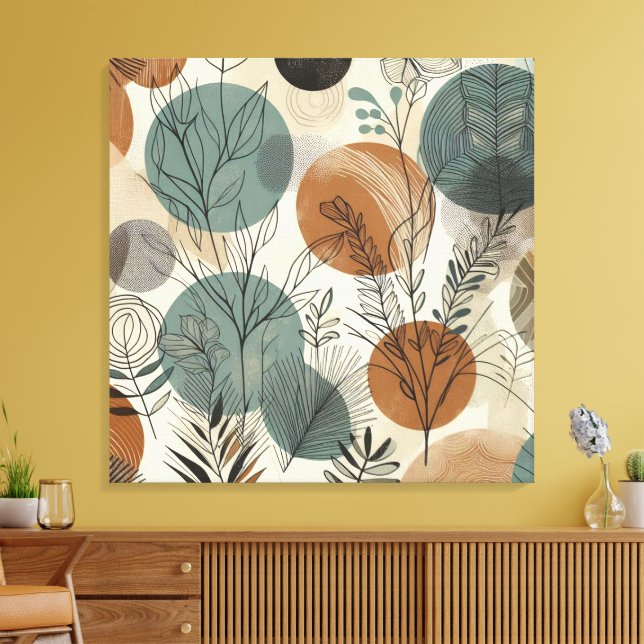 Toile Art de ligne végétale avec tons de terre et Ci Abs (Insitu(Salon))