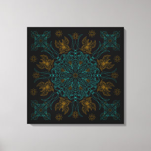 Toile Art de mandala aqua et or