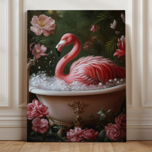 Toile Art de salle de bain tropical floral Flamingo Baig