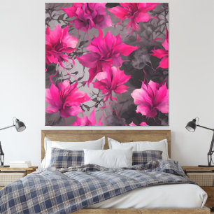 Toile Art d'IA de champ de fuchsia et de charbon 