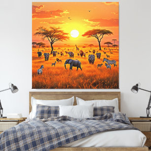 Toile Art du coucher de soleil sur la savane africaine