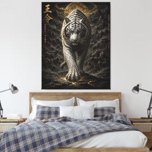 Toile Art du Guerrier Roi Tigre Blanc – Style d'Encre Ch