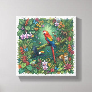 Toile Art du perroquet toucan jaguar de la forêt tropica