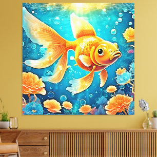 Toile Art du poisson rouge sous-marin
