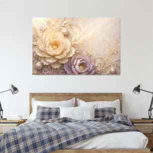 Toile Art Élégant en Relief de Rose d'Ivoire