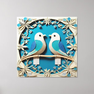 Toile Art en papier de deux oiseaux avec motifs floraux