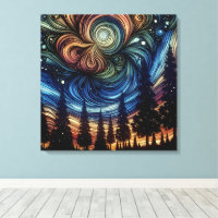 Art éthéré mystique avec des arbres et un ciel noc