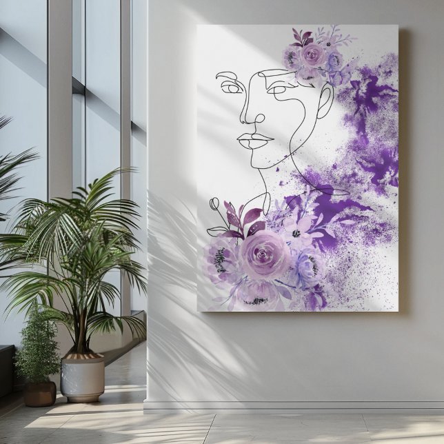 Toile Art féminin Abstrait avec fleurs violettes éclabou (Créateur téléchargé)