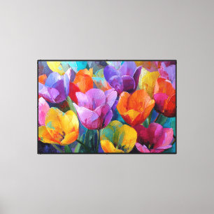 Toile Art floral abstrait aux teintes ardentes