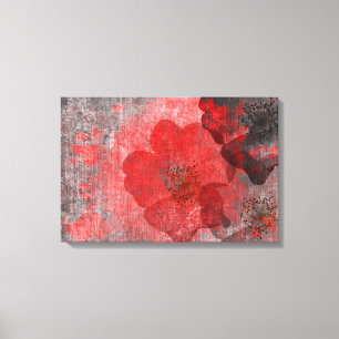 Toile Art floral asiatique gris rouge cool et unique