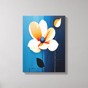 Toile Art floral bleu et orange contemporain