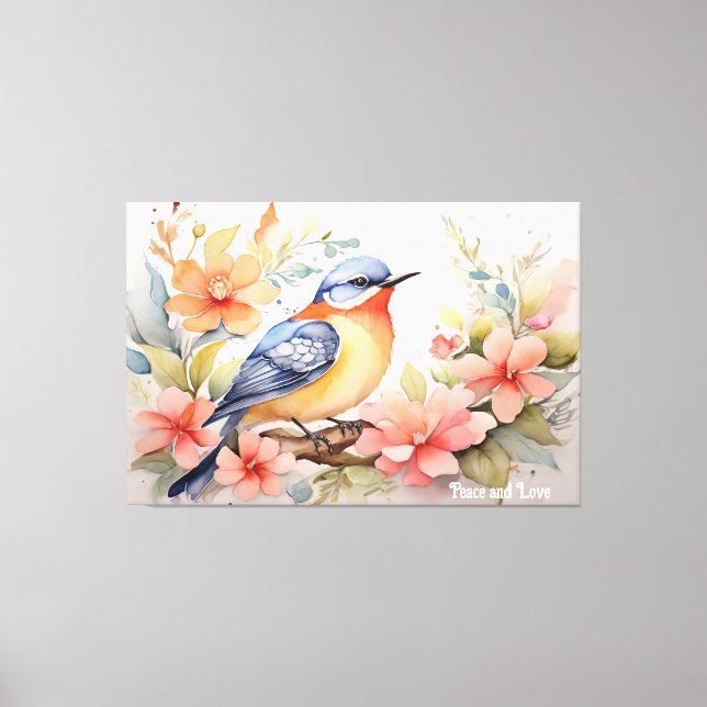 Toile Art floral oiseau à l'aquarelle fantaisiste  (Recto)