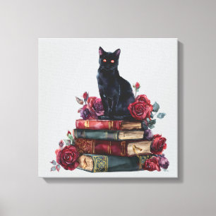 Toile Art gothique Chat noir Antique Livres Crimson Rose