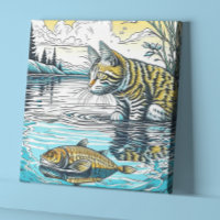 Art IA de jeux de chat et de poisson bleus et jaun