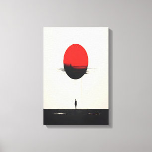 Toile Art minimaliste Abstrait de Soleil Rouge et Solitu