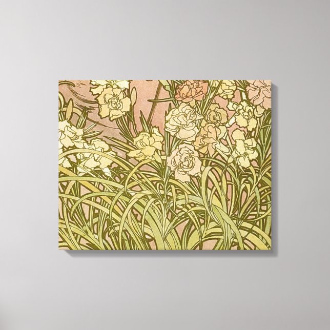 Toile Art Nouveau Alfonse Mucha fleurs d'oeillets floral (Recto)