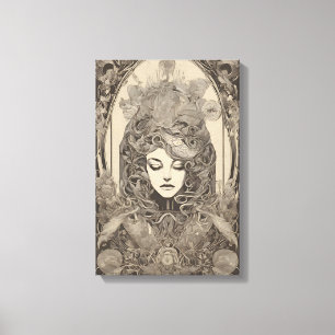 Toile Art Nouveau Portrait féminin Art floral complexe
