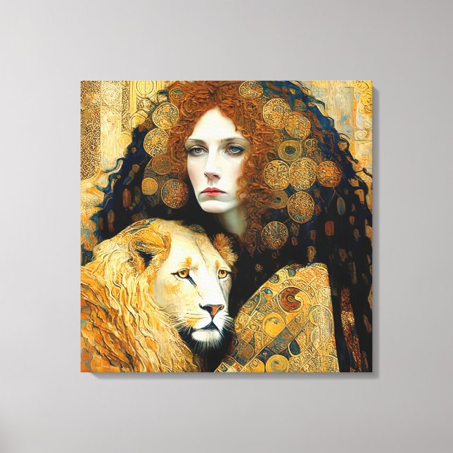 Toile Art Nouveau Woman With Leon Inspired By Klimt (Recto)