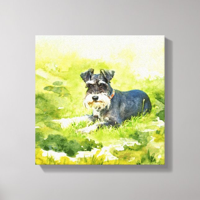 Toile Art numérique d'aquarelle Schnauzer miniature (Recto)