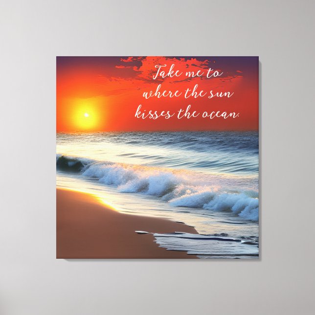 Toile Art océanique et citation | Coucher de soleil sur  (Recto)