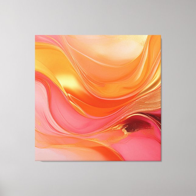Toile Art-Orange Abstrait moderne rose et or (Recto)