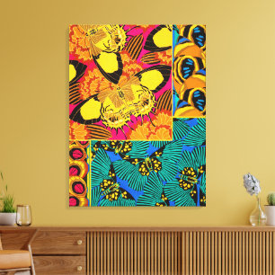 Toile Art papillon rose et sarcelle maximaliste vibrant