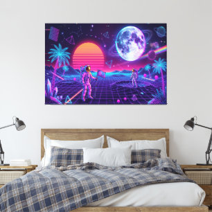 Toile Art Rétro Spacemen Synthwave Vaporwave