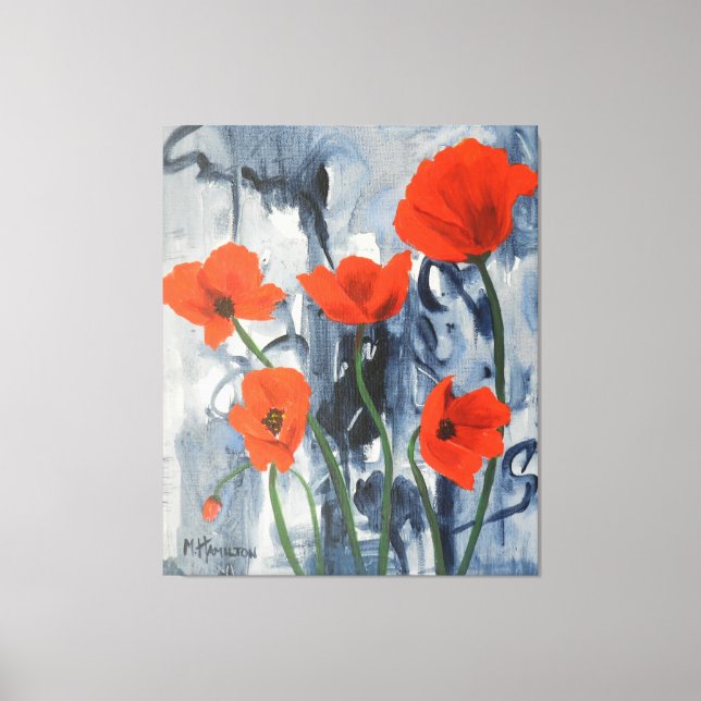Toile Artsy Red Poppies moderne gris Abstrait (Recto)